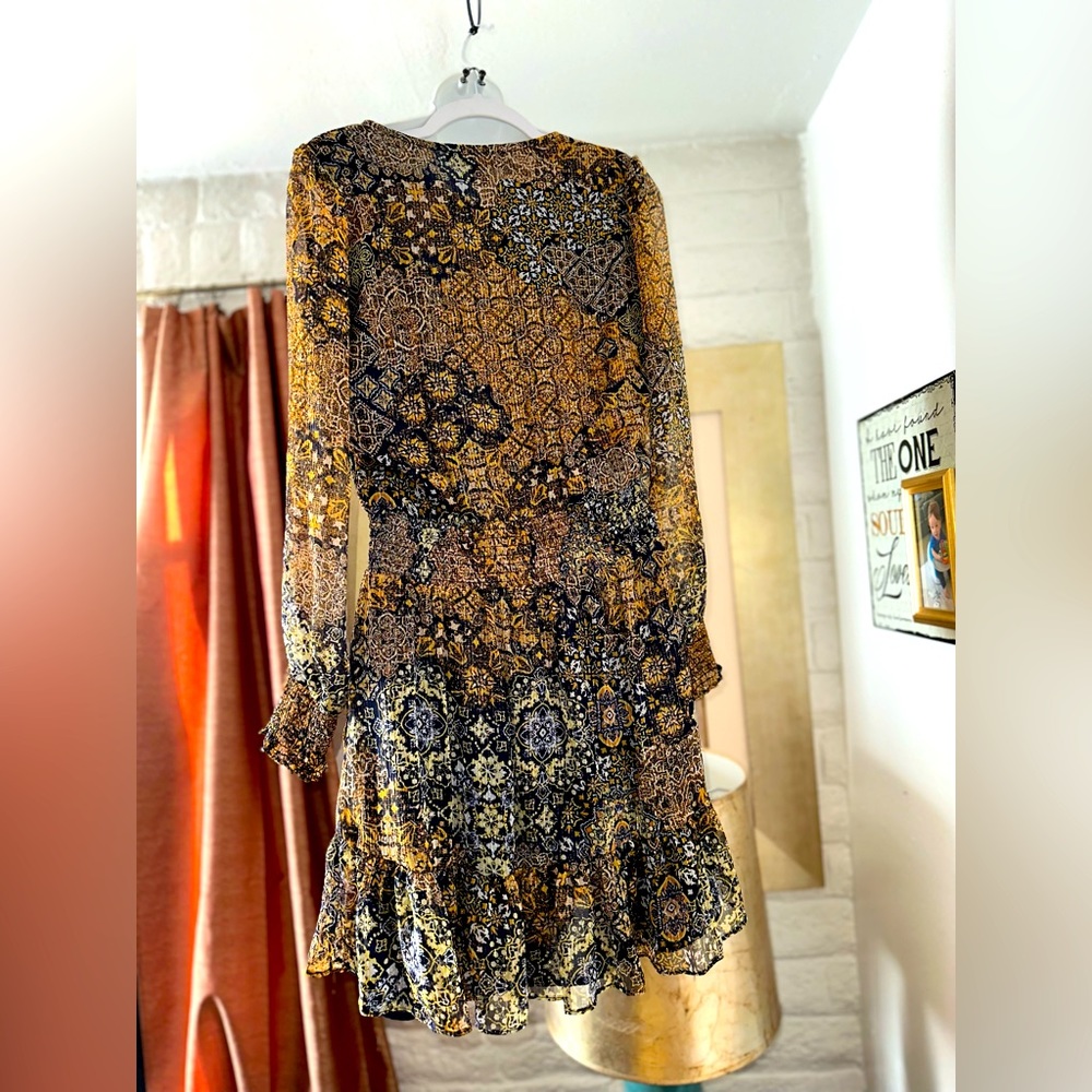 Mega Patchwork V-Neck Long-Sleeve Mini Dress - image 4